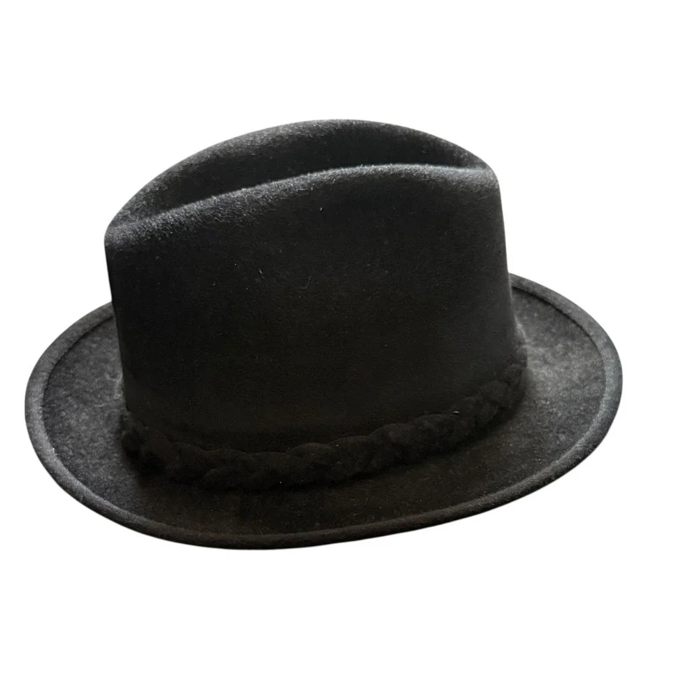 Mrs. Dewson\'s Hats Fedora Hat Black Red Feather Accent Size 7 Made in Canada Still Trending Black w/ Red Bottom | Wide Brim Panama Felt  main image 4